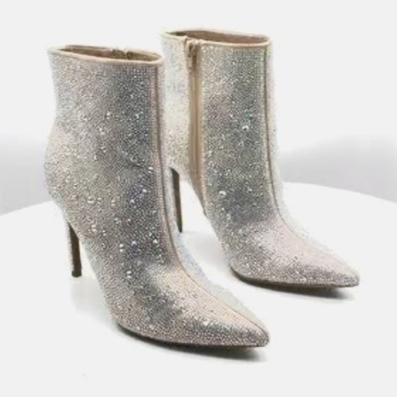 Special Listing NWT INC Diamond Holo Silver ish Boots Sparkling Beaded Booties - Picture 8 of 17